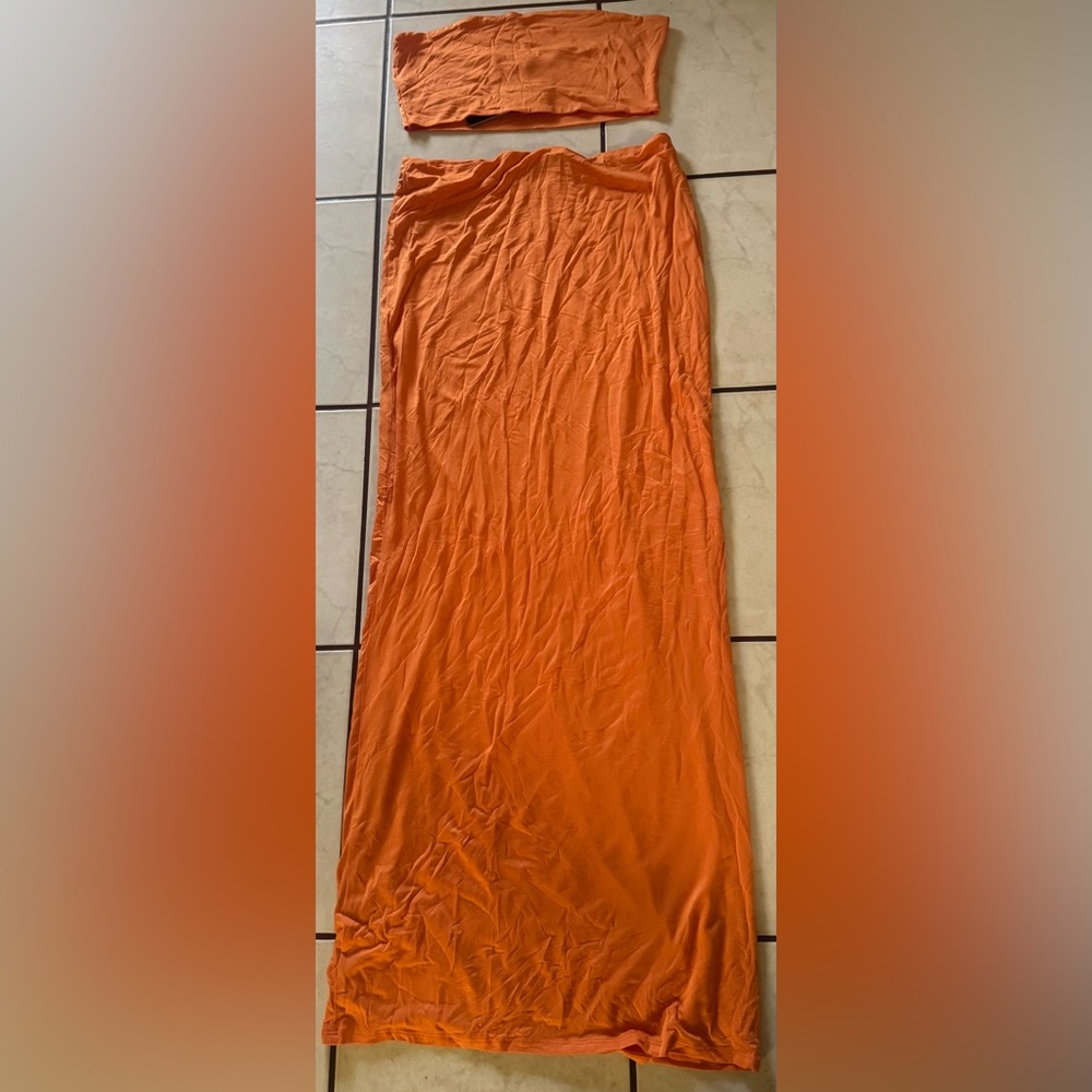 Fashion Nova Orange Maxi Pencil Skirt/ Bra Top for Casual Resort Wear